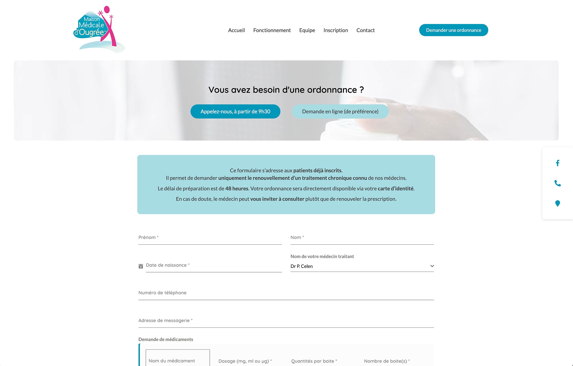 Site web - demande d'ordonnance médicale